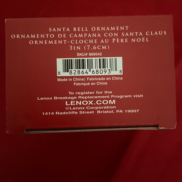 Lenox Santa Bell Ornament 3” - Picture 3 of 3